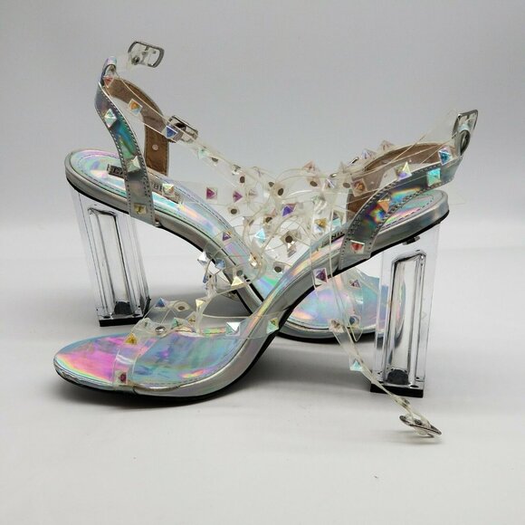 Cape Robbin Maria 37 Womens‎ Clear Lucite Perspex Studded Strappy Heel Size 8.5M - Picture 2 of 6